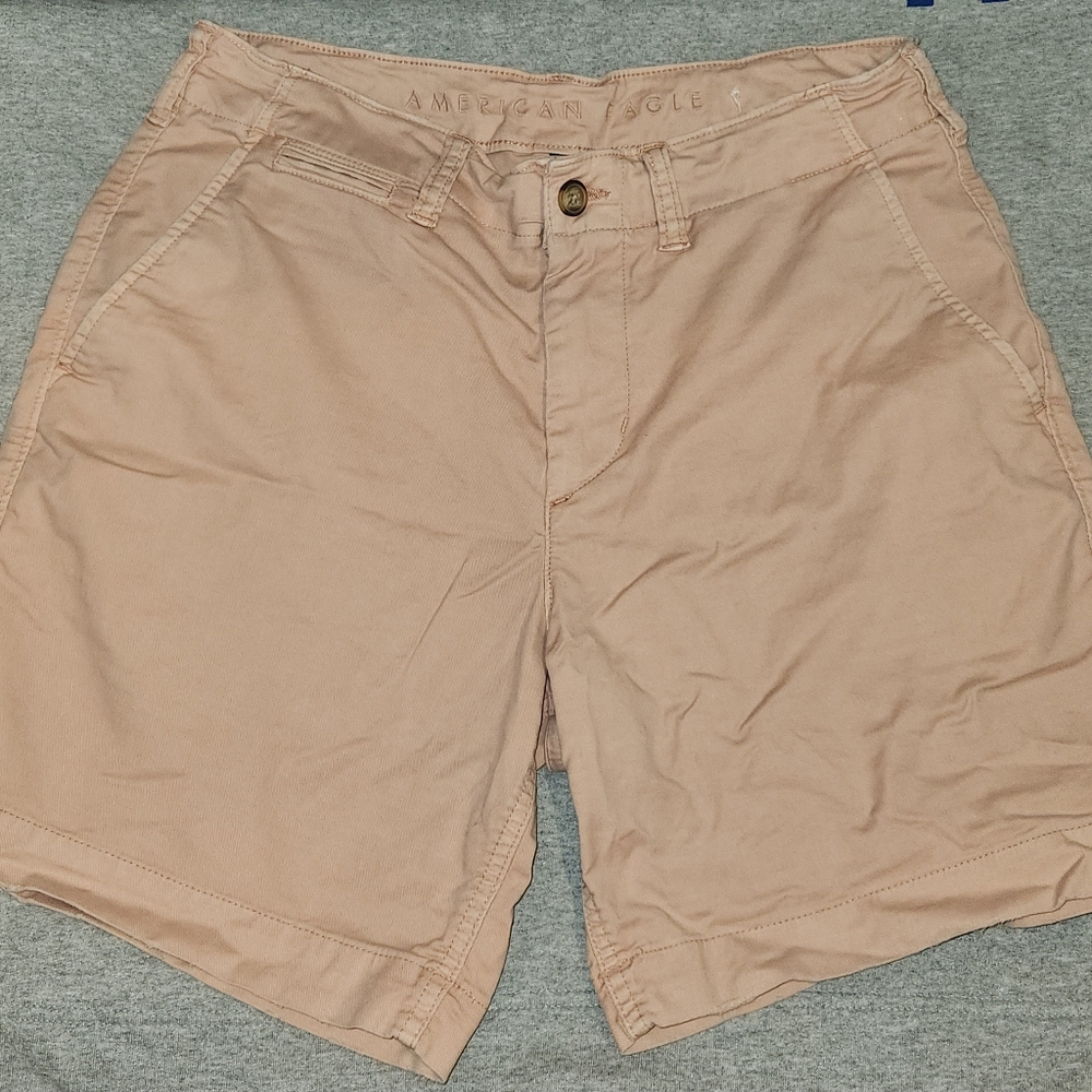 American Eagle Shorts Mens 30 Classic Pink Preppy Flat Front Chino Distressed 7"